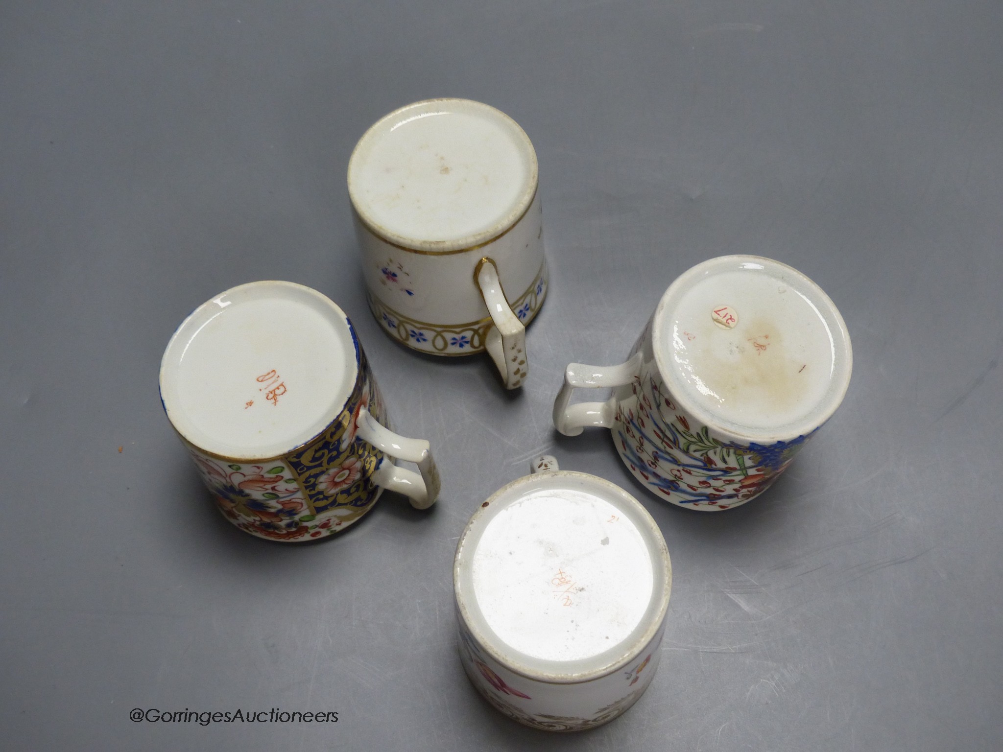 Four Regency Derby coffee cans